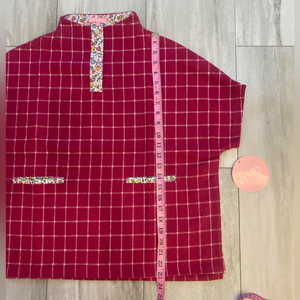 NWT Bisby Magenta Bougainvillea Windowpane Wool Blend Tweed Cape, girls L (10) - Picture 12 of 12